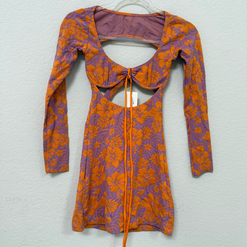 Orange & Purple Floral Cutout Mini Dress